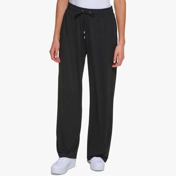 Calvin Klein Black Linen Wide Leg Drawstring Pants - Picture 1 of 8